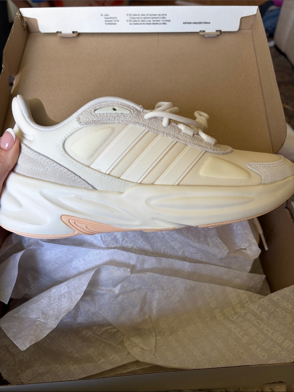 adidas Women's Athletic Shoes Cream White with Light Pink Accents